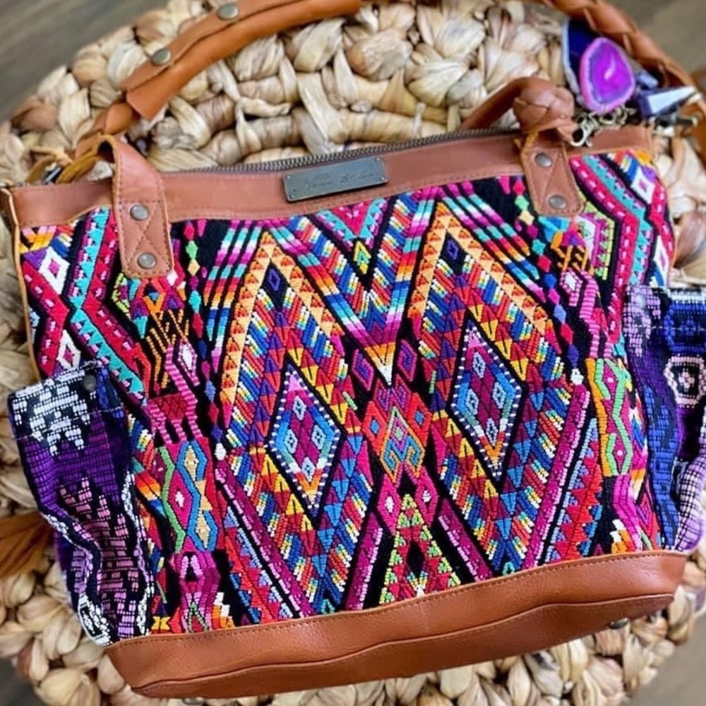 SOLD 💜 Nena & Co OOAK Geo Huipil MTPB CDB Cafe Leather